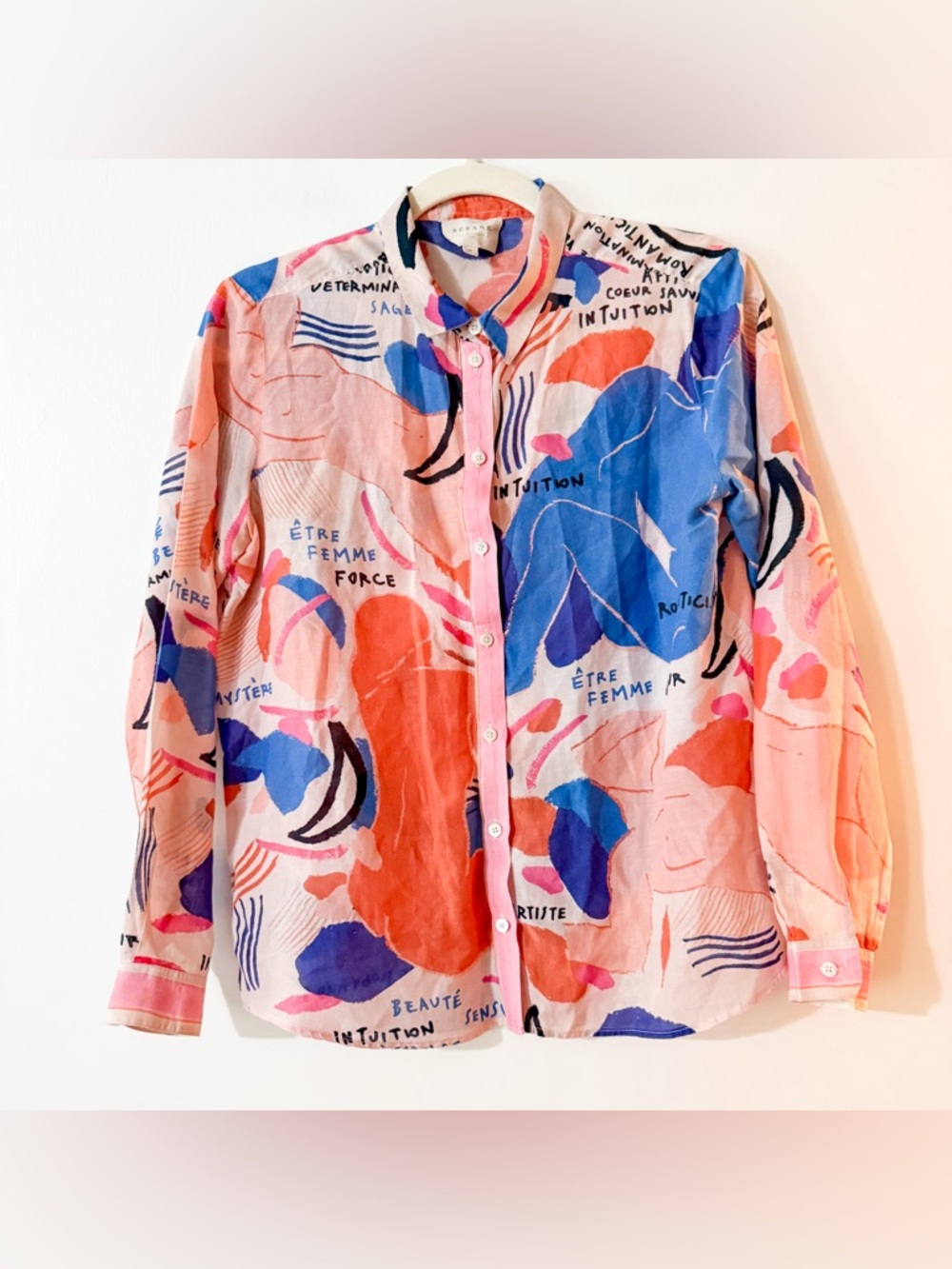 Sezane Pierro Shirt Blue Woman Print Femme Silk Size 36 US 4 - Picture 3 of 10